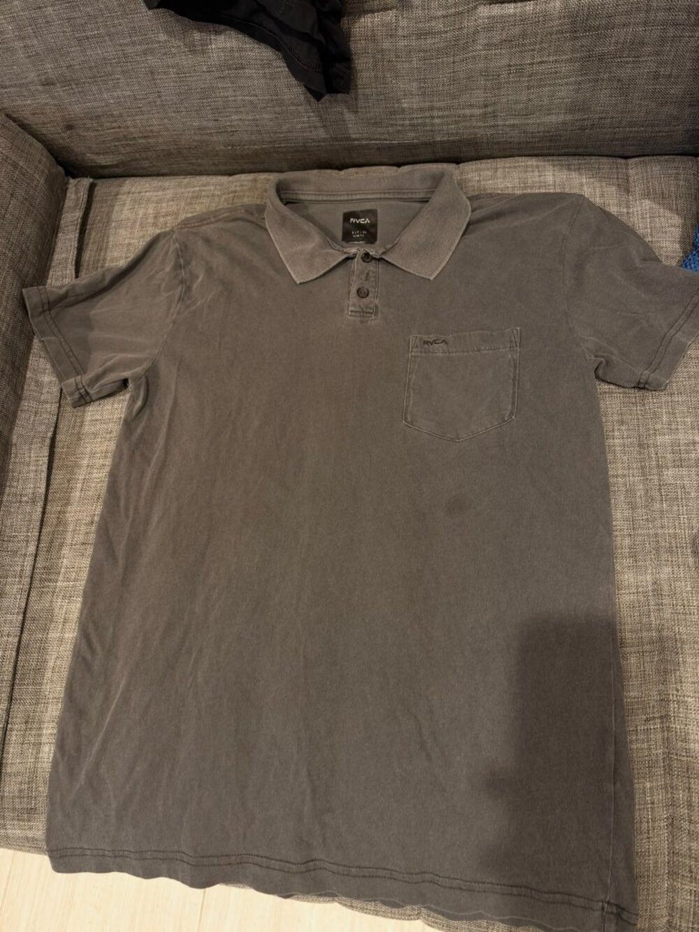 RVCA Polo Shirt Mens S Charcoal Gray Short Sleeve Chest Pocket Slim Fit